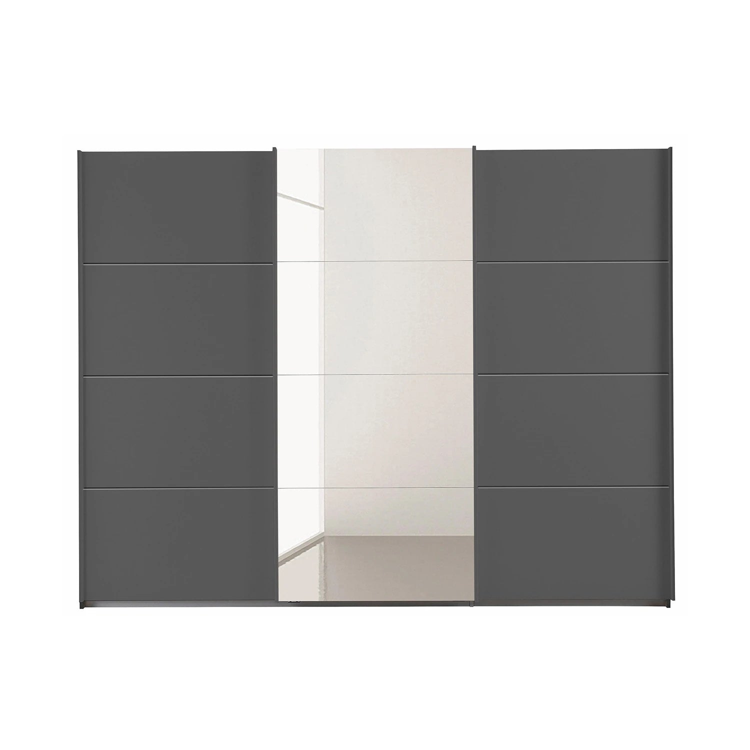Modern Large Tubona wardrobe with gray doors and a mirror panel on a white background