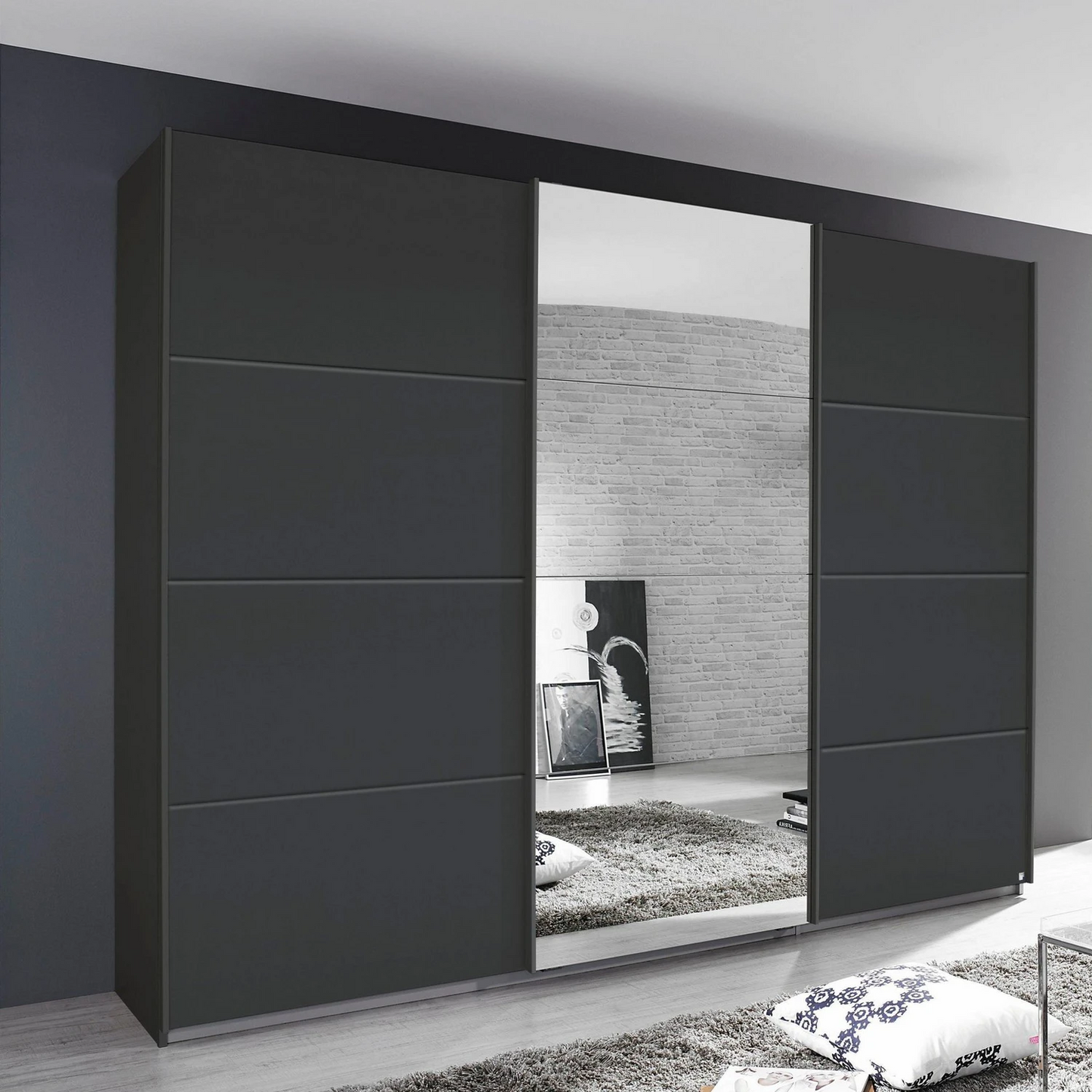 Tubona Metallic Grey 3 Door Sliding Wardrobe with Mirror – W271cm