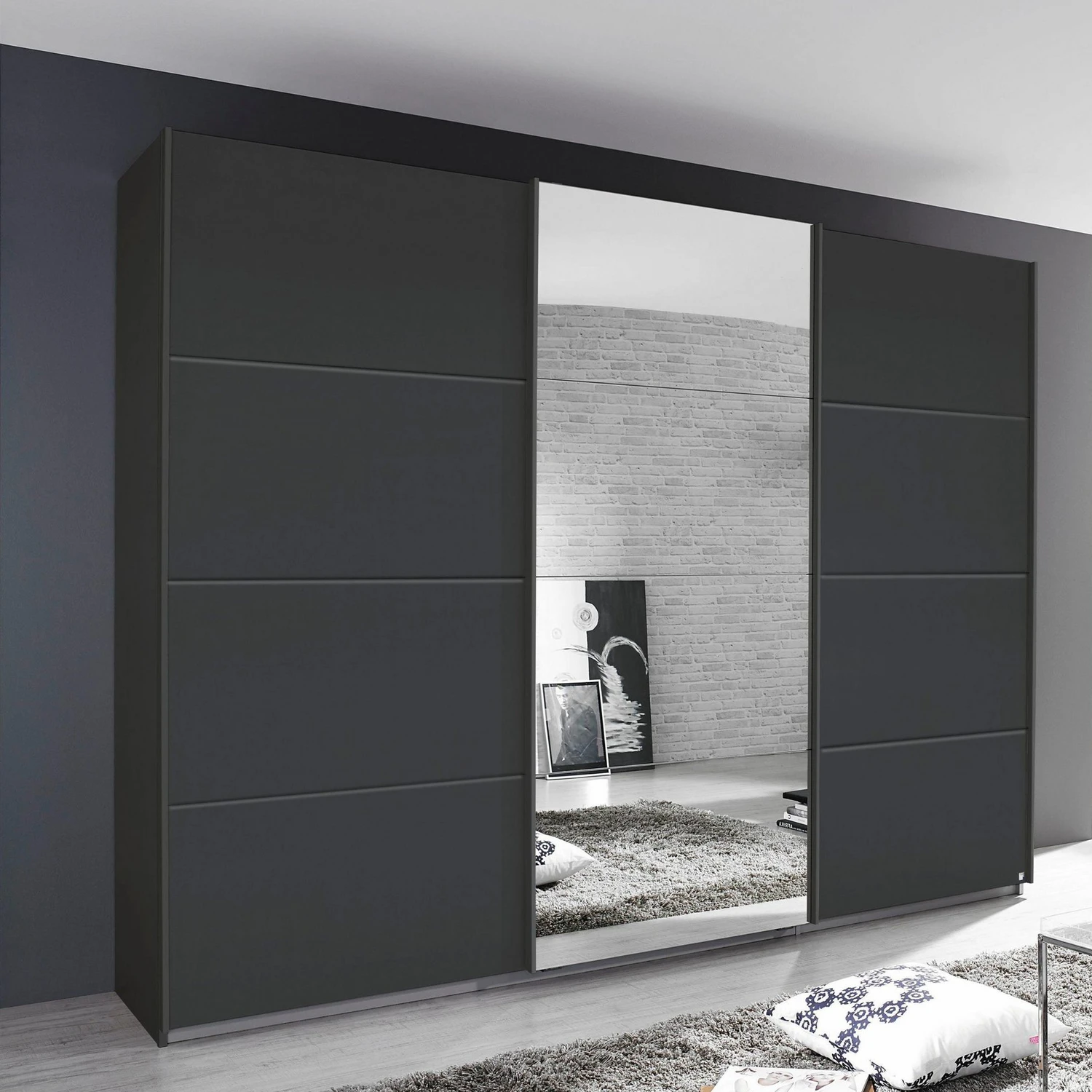 Tubona Metallic Grey 3 Door Sliding Wardrobe with Mirror – W271cm