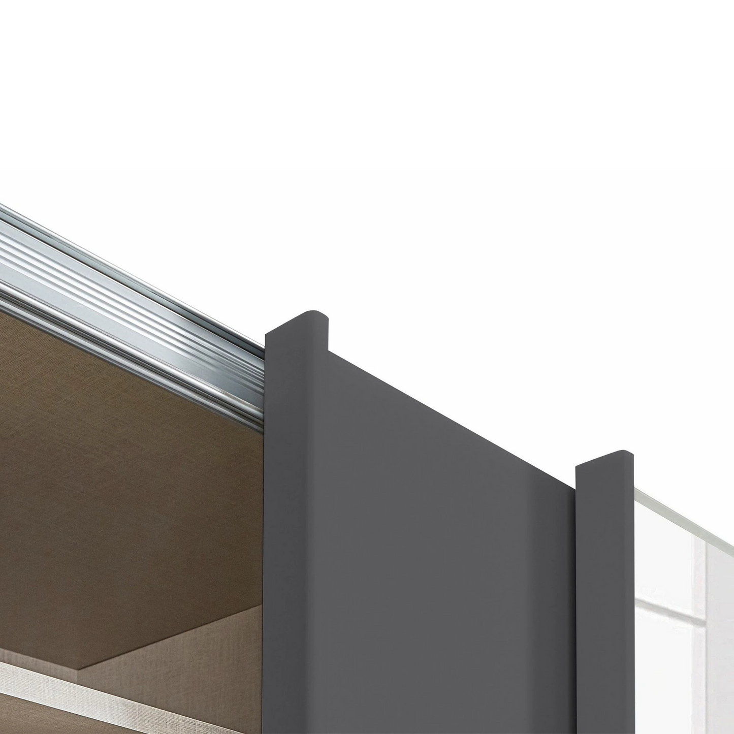 Close Up Door Handle Bar of Tubona Metallic Grey 3 Door Sliding Wardrobe with Mirror 