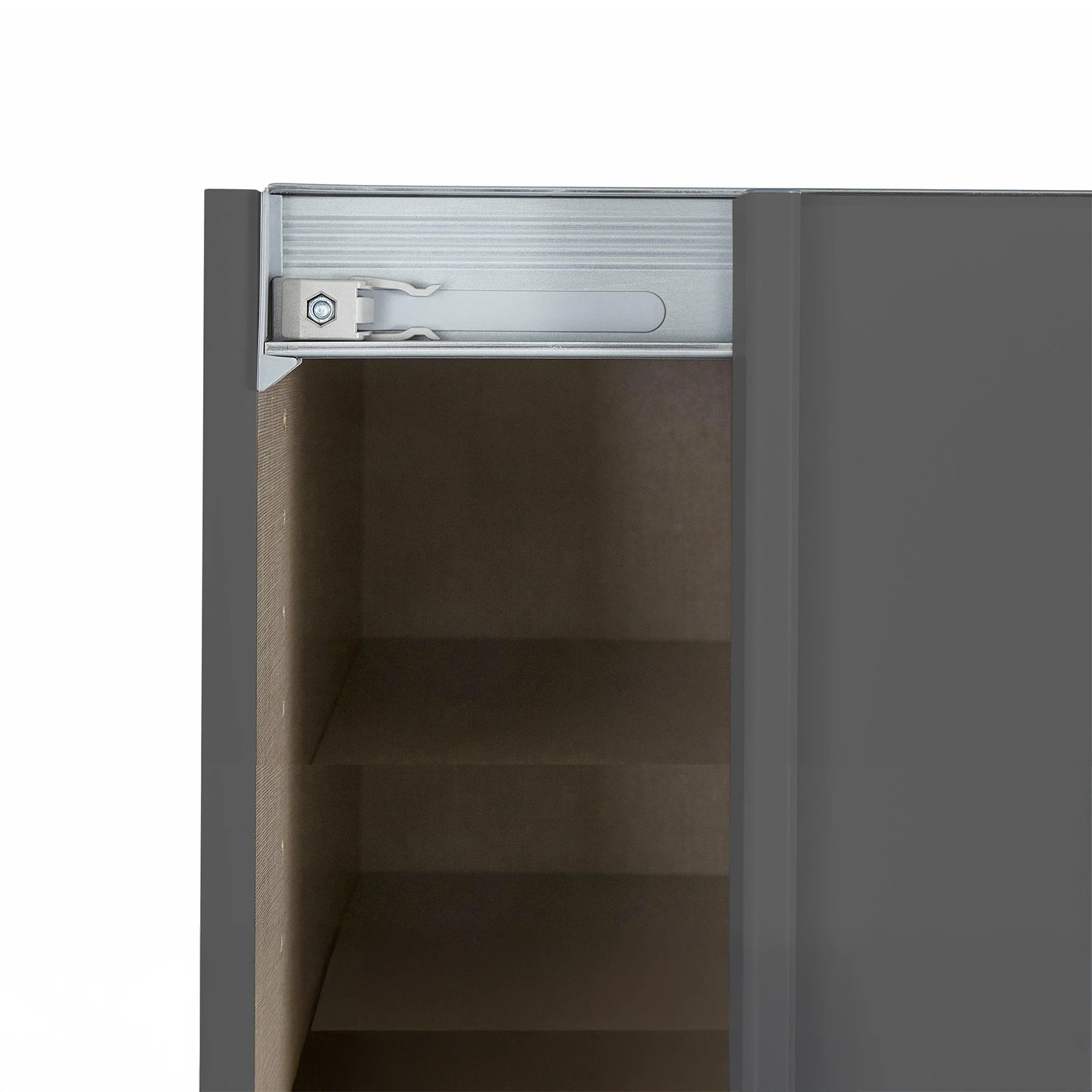 Closeup Easy Rail Slide of Tubona Metallic Grey 3 Door Sliding Wardrobe with Mirror 