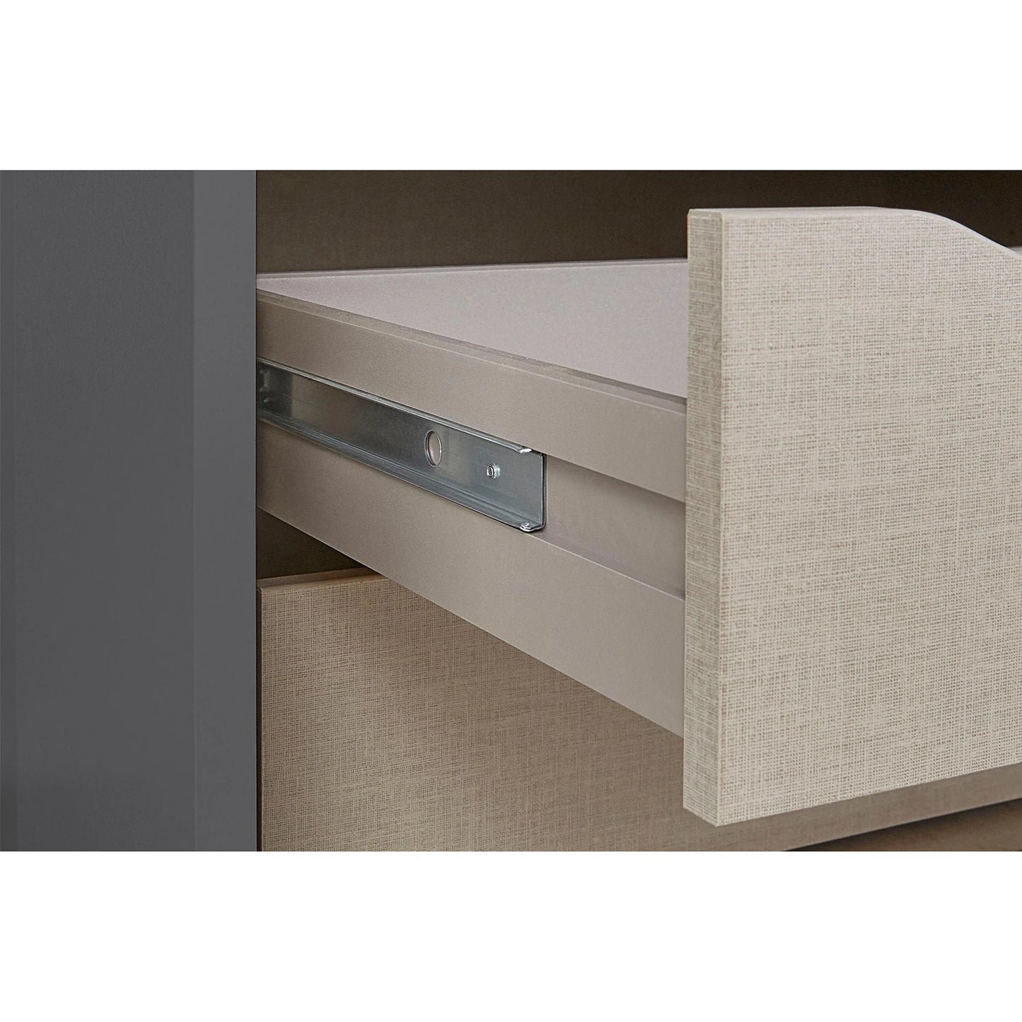 Close Up Drawer of Tubona Metallic Grey 3 Door Sliding Wardrobe with Mirror – W271cm