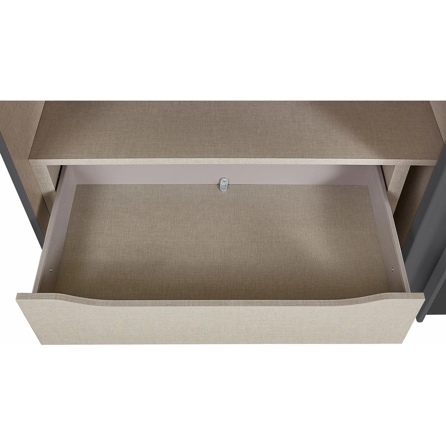 Open Drawer close up of Tubona Metallic Grey 3 Door Sliding Wardrobe with Mirror 