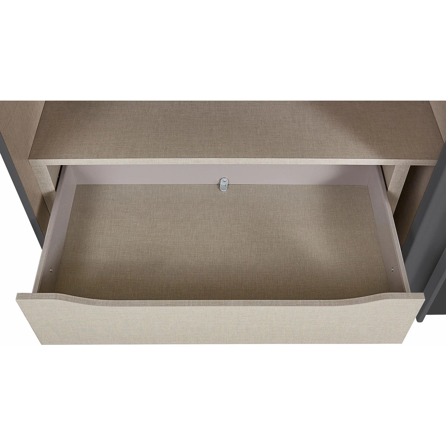 Open Drawer close up of Tubona Metallic Grey 3 Door Sliding Wardrobe with Mirror 