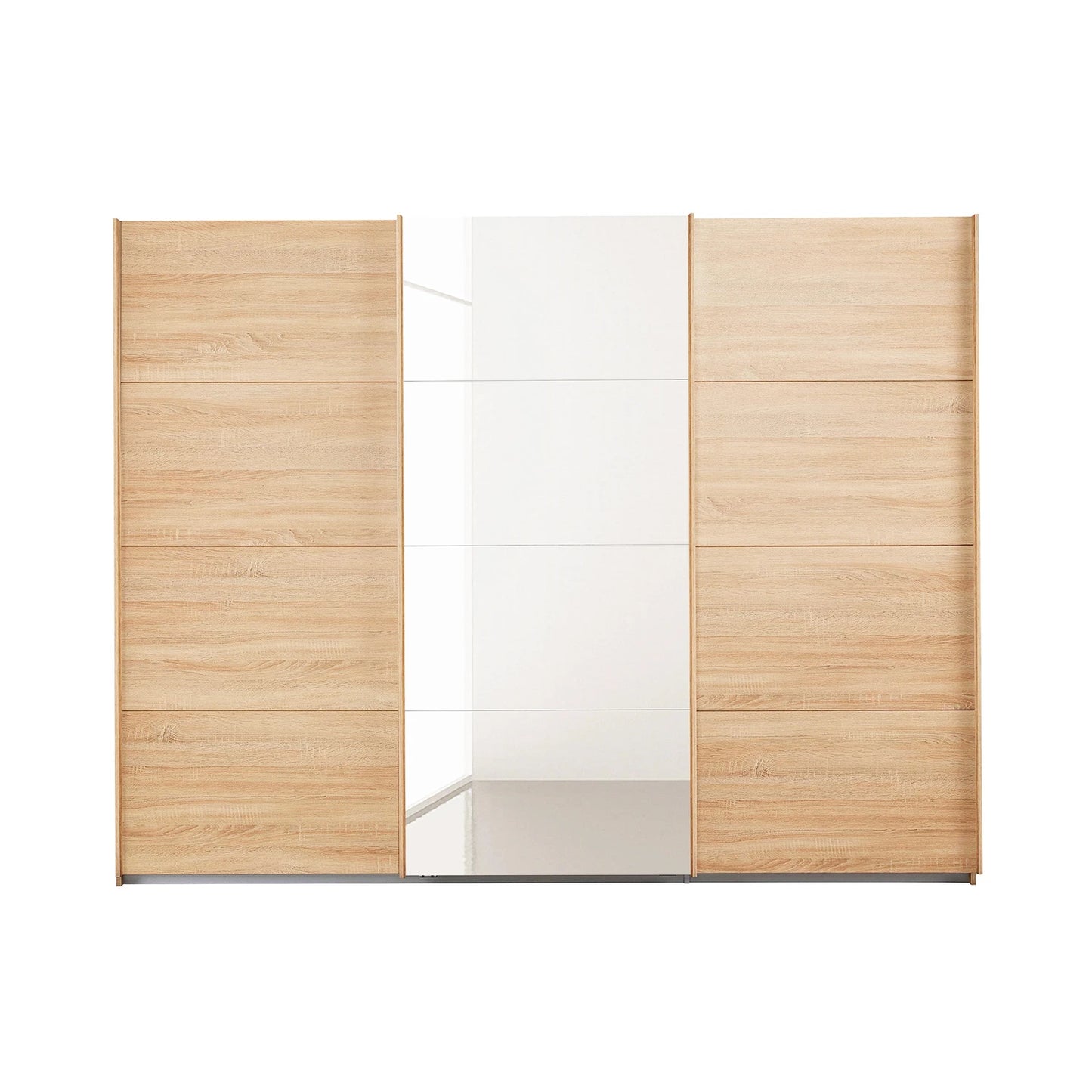 Front view of Tubona Sonoma Oak 3 Door Sliding Wardrobe with Mirror – W271cm