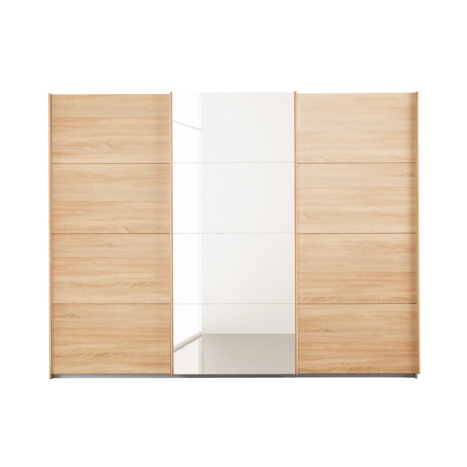 Front view of Tubona Sonoma Oak 3 Door Sliding Wardrobe with Mirror – W271cm
