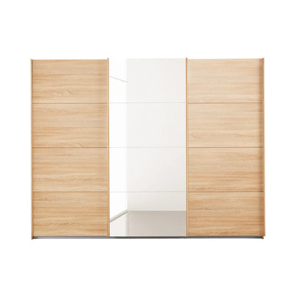 Front view of Tubona Sonoma Oak 3 Door Sliding Wardrobe with Mirror – W271cm