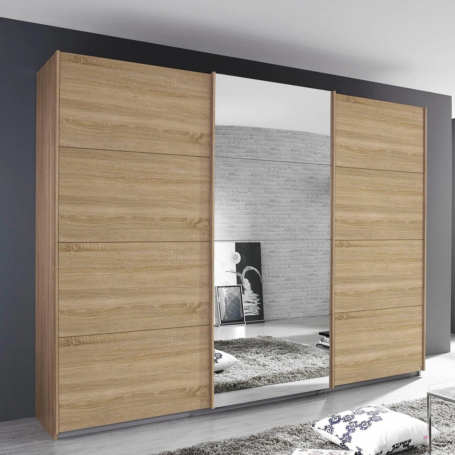 Tubona Sonoma Oak 3 Door Sliding Wardrobe with Mirror – W271cm