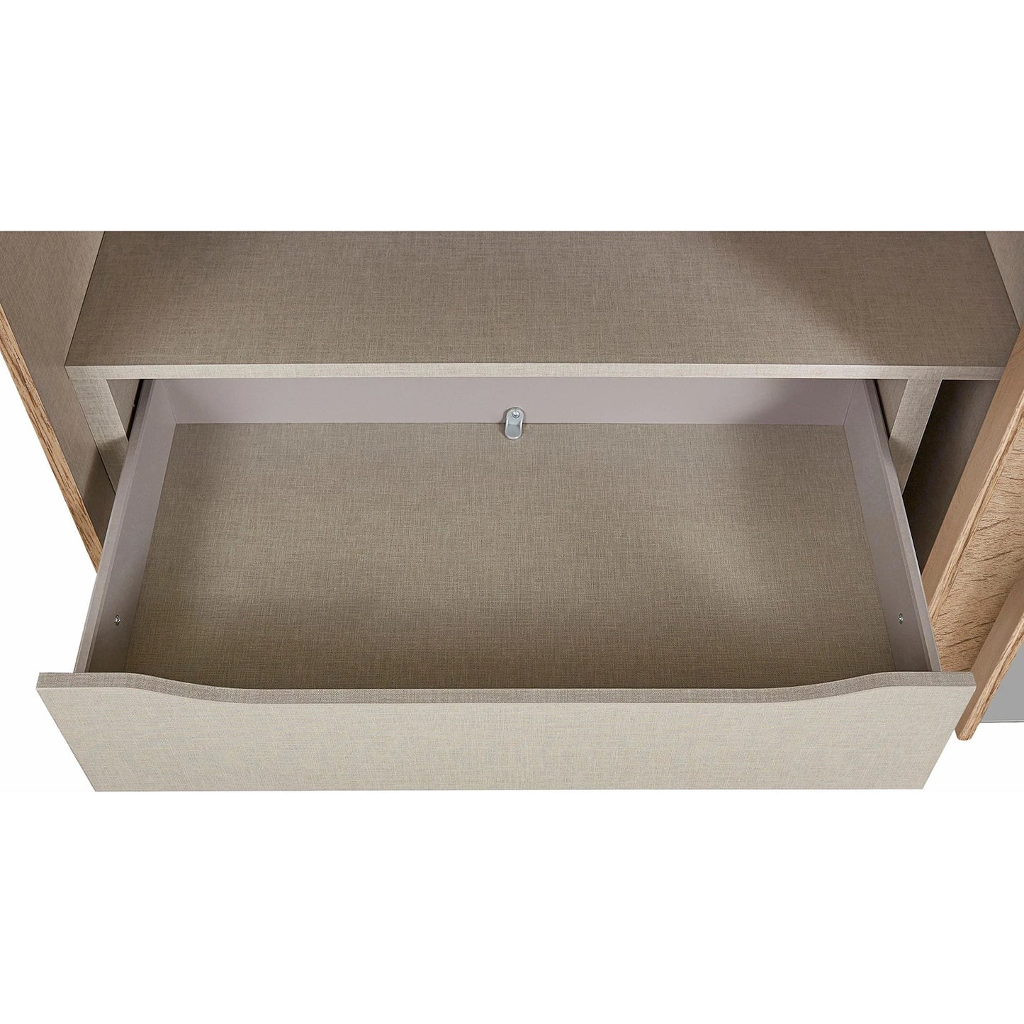 Open drawer close up of Tubona Sonoma Oak 3 Door Sliding Wardrobe with Mirror