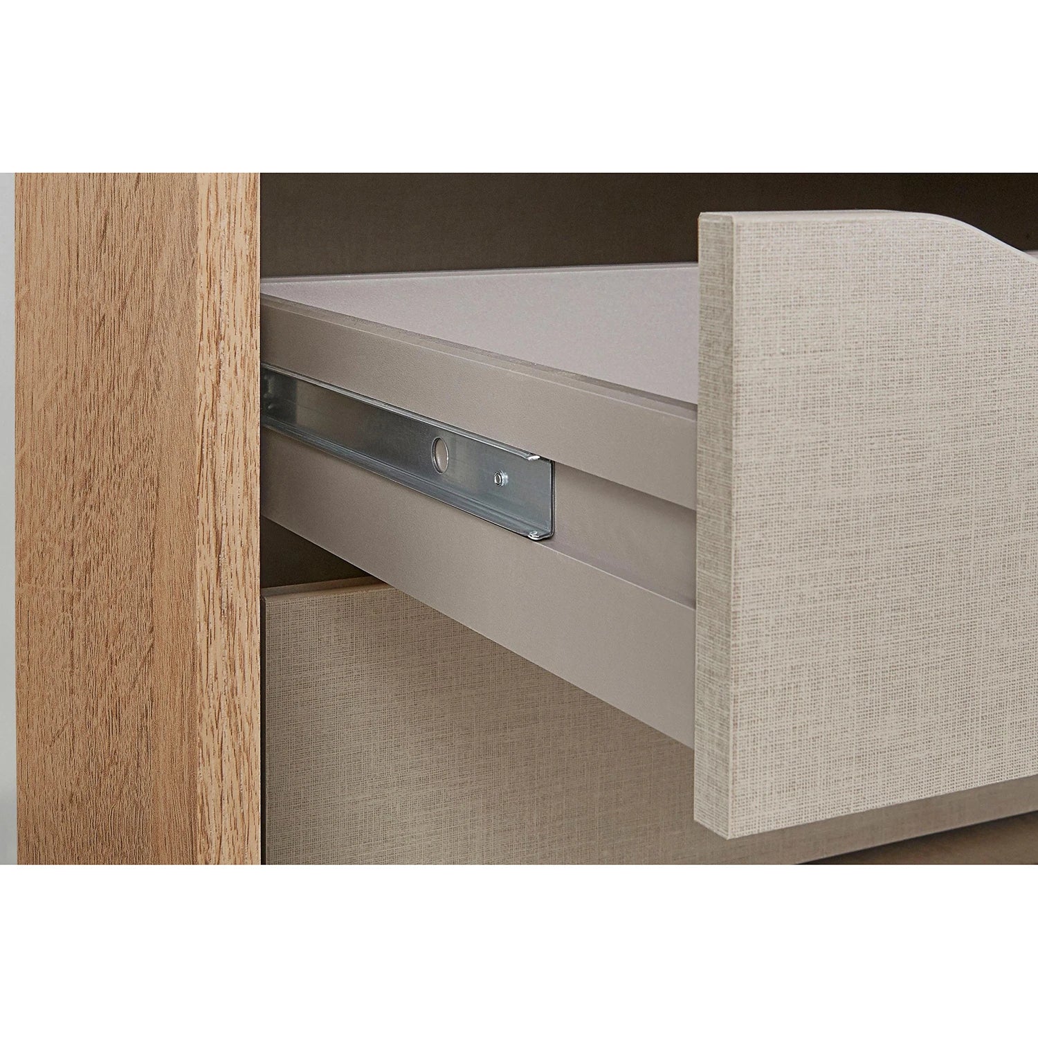 Close-up of a wooden drawer Tubona Sonoma Oak 3 Door Sliding Wardrobe with Mirror