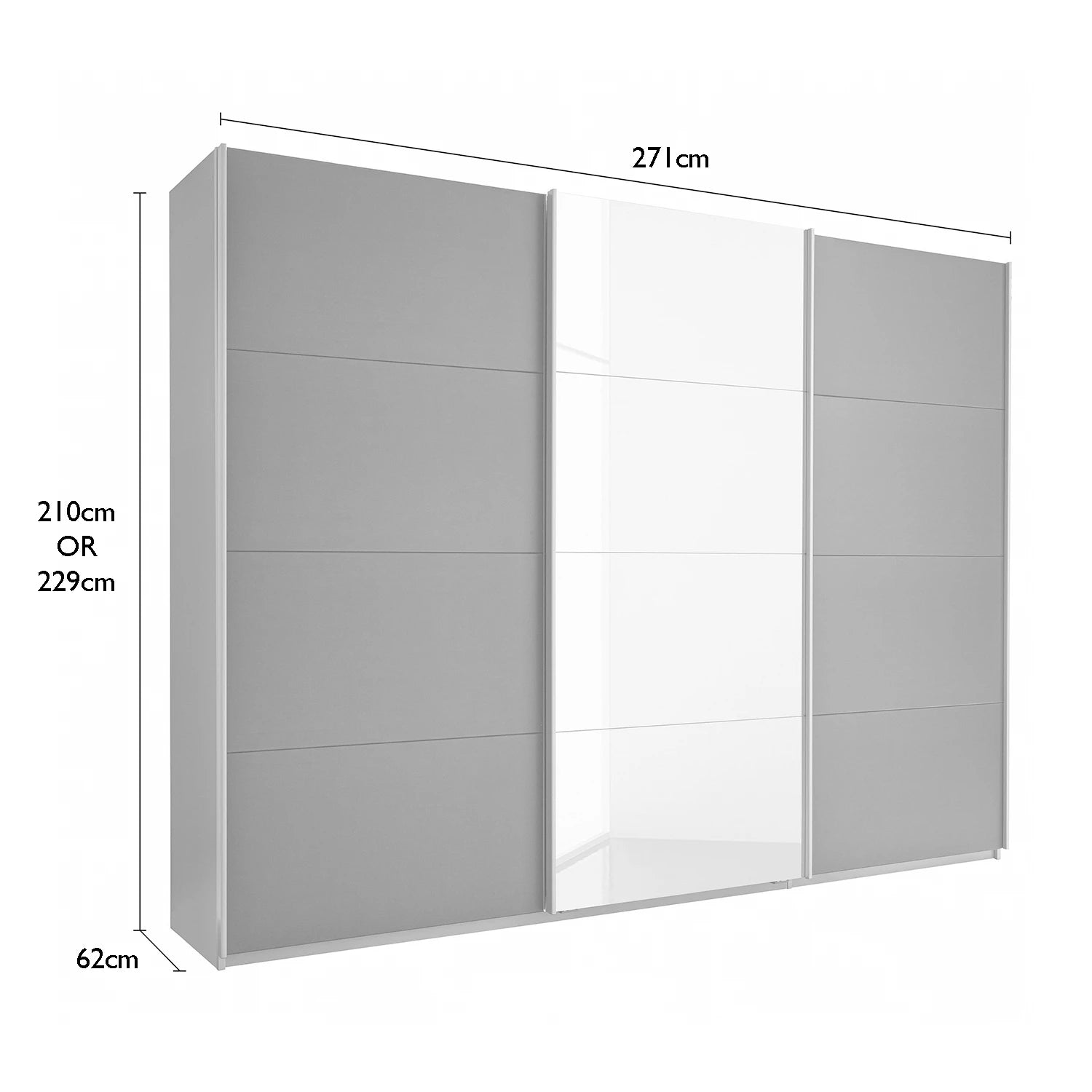 Wardrobe with sliding doors and dimensions on a white background