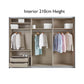 Closet with clothes and shelves labeled 'Interior 210cm Height'.
