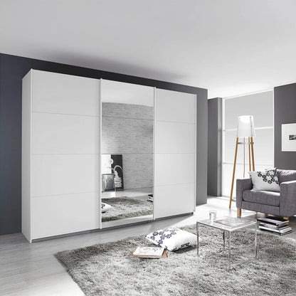 Tubona White 3 Door Sliding Wardrobe with Mirror – styled in a living room