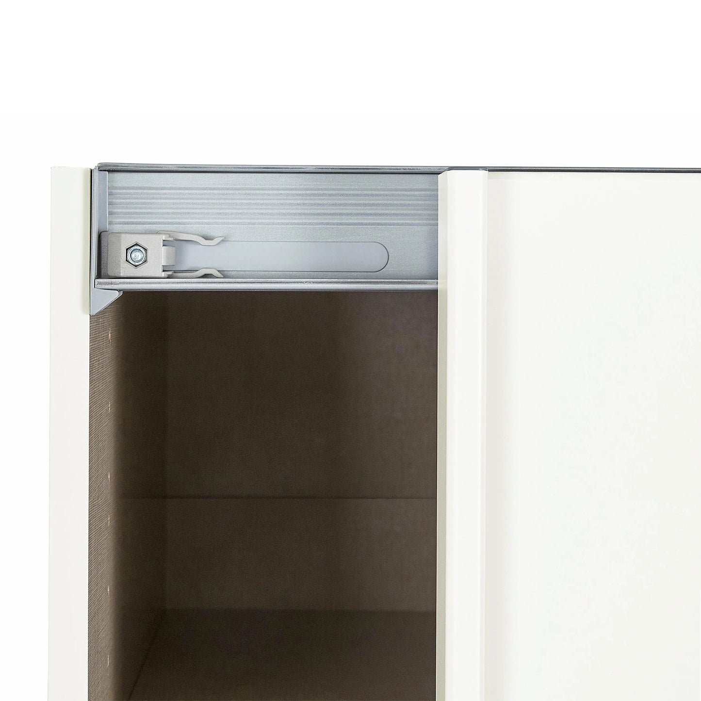Close-up of a Tubona 271cm wide White 3 Door Sliding Wardrobe with Mirror 