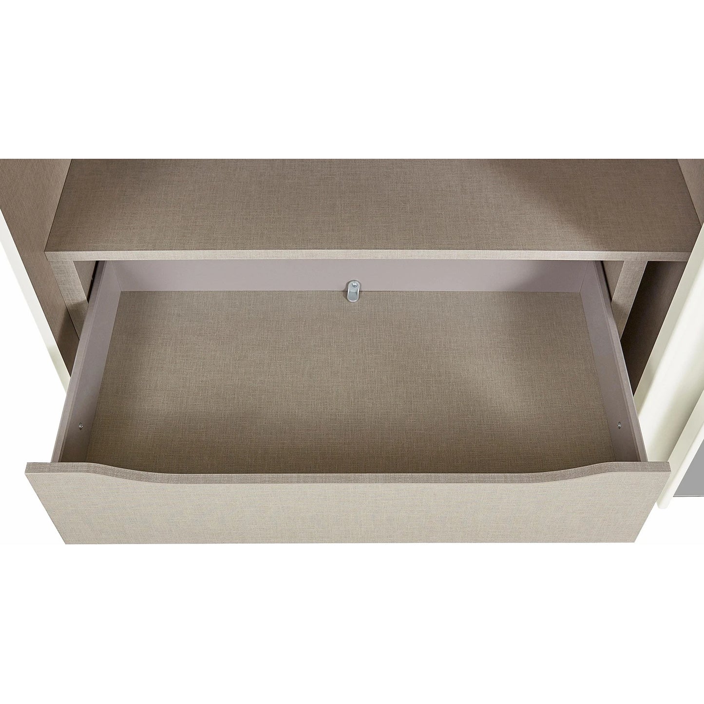 Interior drawer of Tubona 271cm wide White 3 Door Sliding Wardrobe with Mirror 