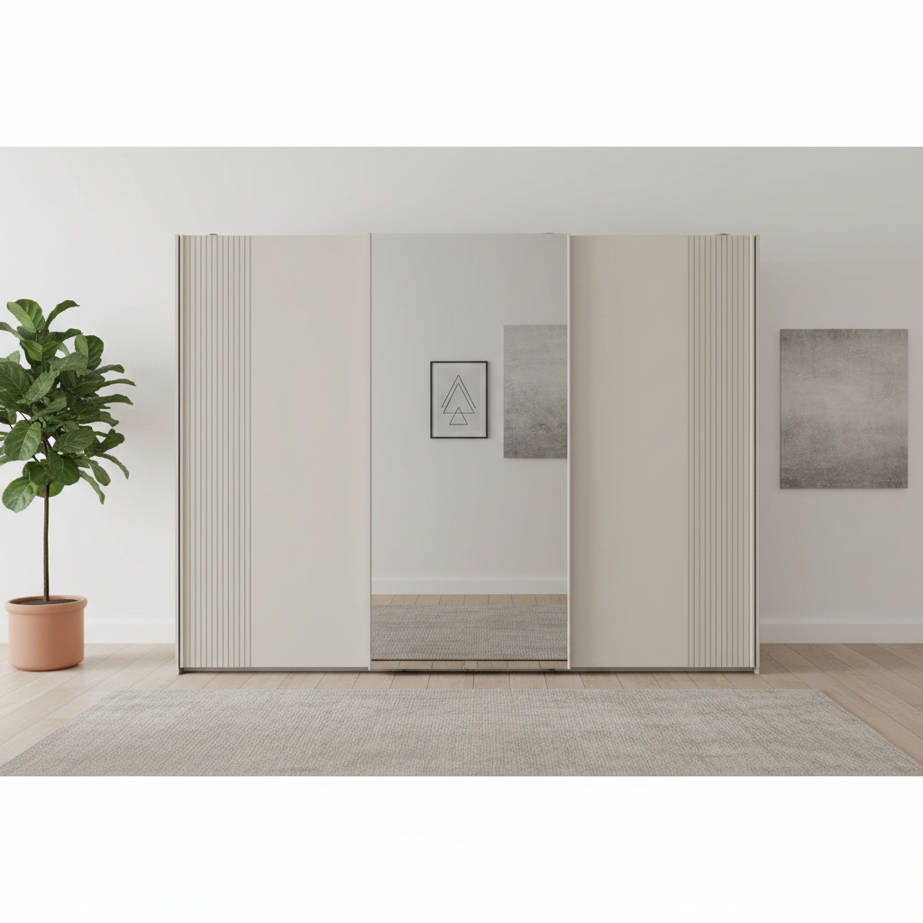 Tulsa 3 Door Champagne Decking and Mirror Sliding Door Wardrobe