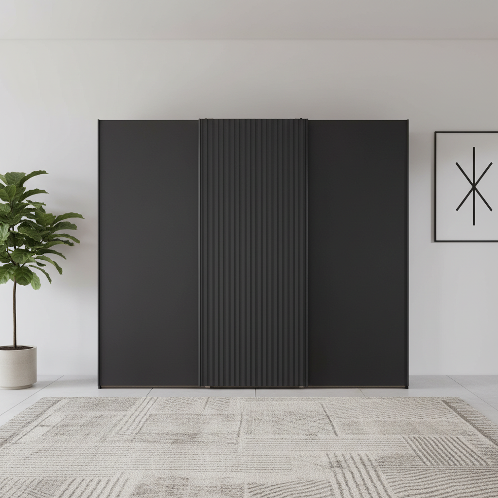 Tulsa 3 Door Graphite Sliding Door Wardrobe with Decking - Free Assembly