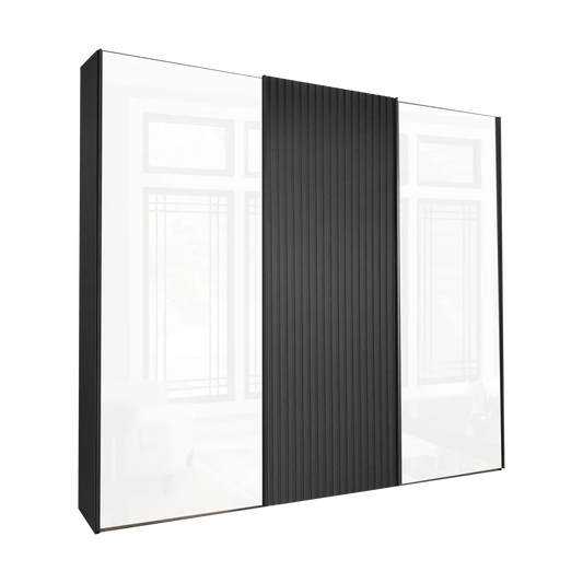 Tulsa 3 Door White Glass Sliding Door Wardrobe with Decking 