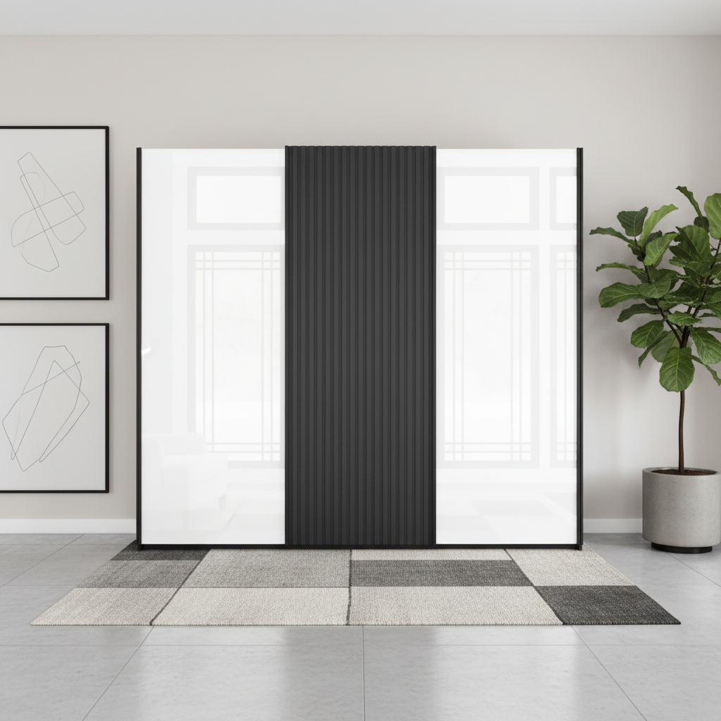Tulsa 3 Door White Glass Sliding Door Wardrobe with Decking