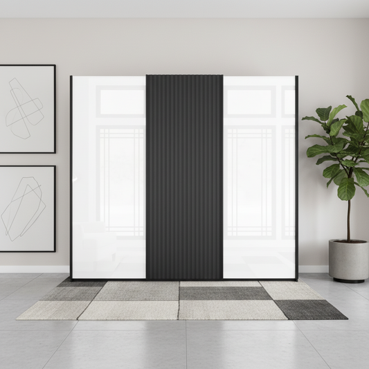 Tulsa 3 Door White Glass Sliding Door Wardrobe with Decking