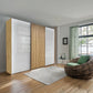 Tulsa 3 Door White Glass Sliding Door Wardrobe with Oak Decking 