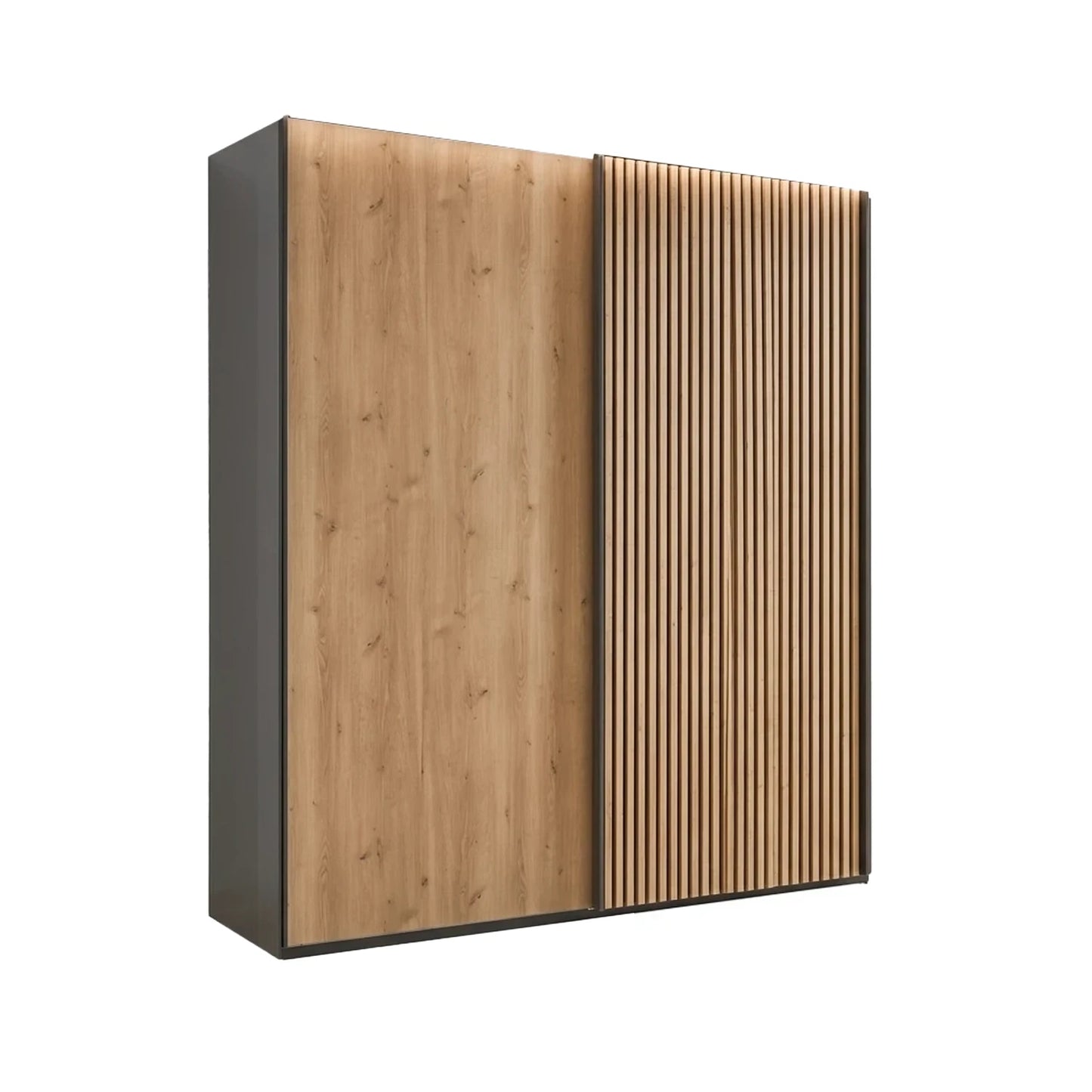 Tulsa Graphite Sliding 2 Door Wardrobe with Bianco Oak Doors & Slatted Detail