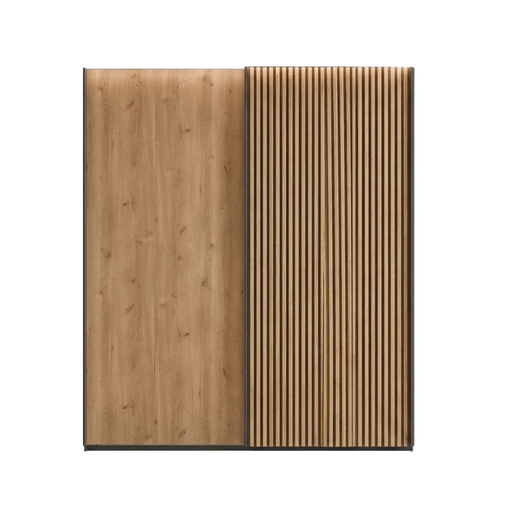Tulsa Graphite Sliding 2 Door Wardrobe with Bianco Oak Doors & Slatted Detail