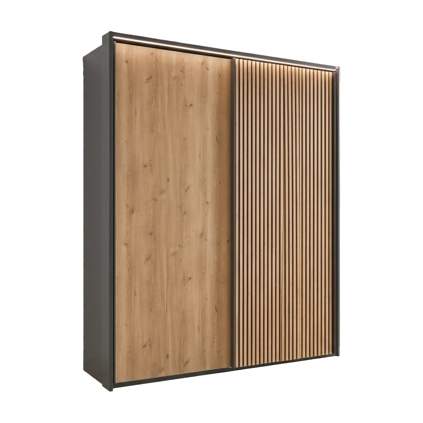 Tulsa Graphite Sliding 2 Door Wardrobe with Bianco Oak Doors & Slatted Detail