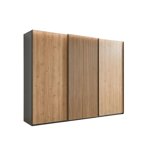 Tulsa Graphite Sliding Door Wardrobe with Bianco Oak Doors & Slats