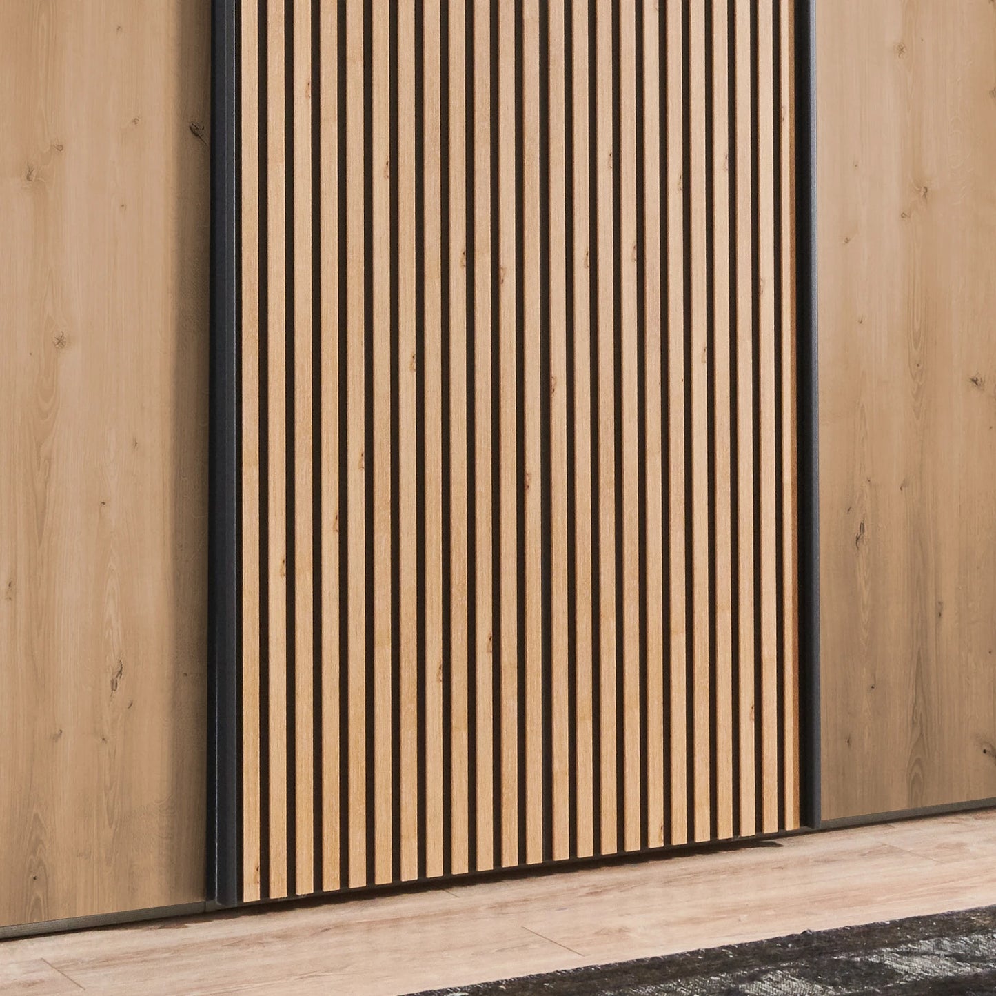 Tulsa Graphite Sliding Door Wardrobe with Bianco Oak Doors & Slats