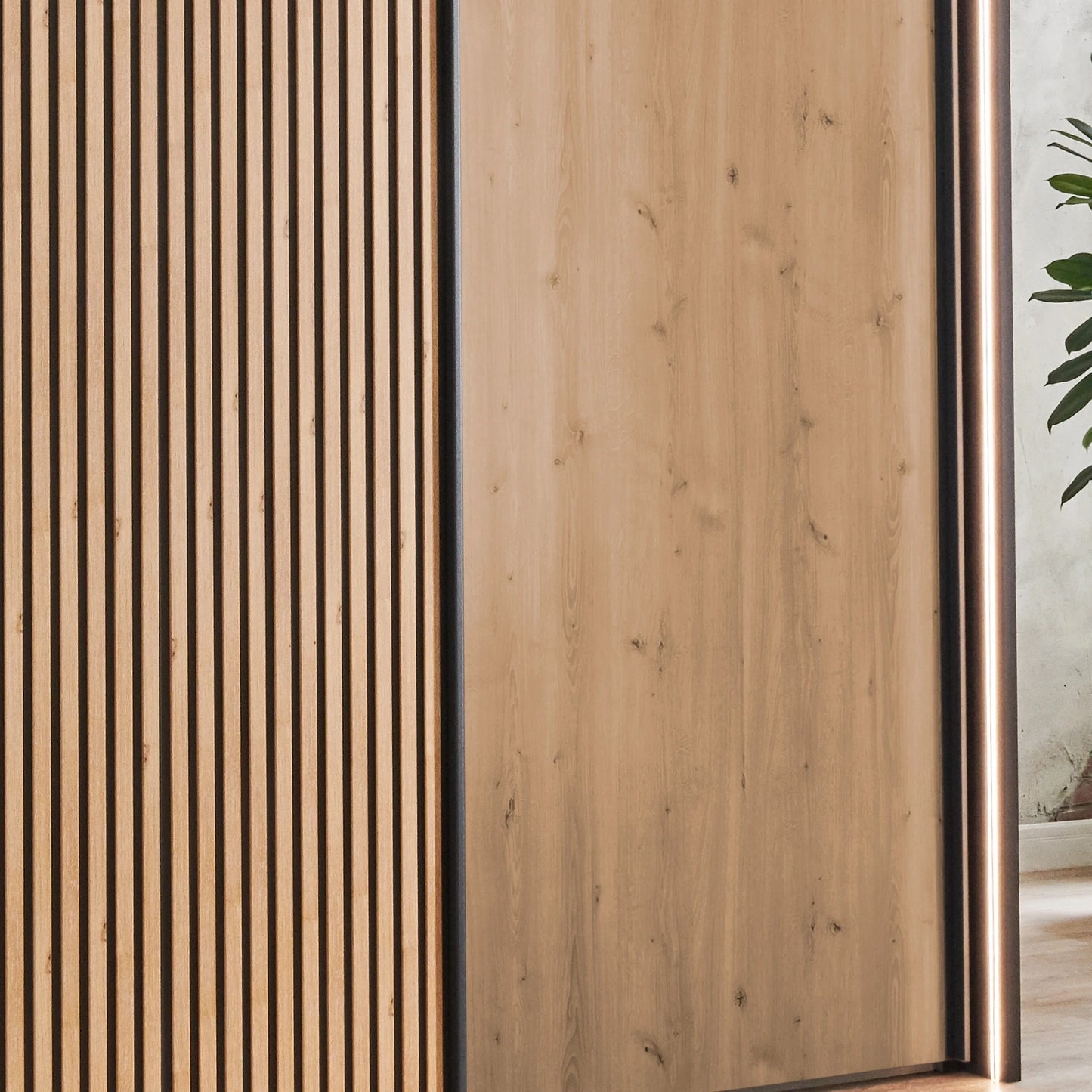 Tulsa Graphite Sliding Door Wardrobe with Bianco Oak Doors & Slats