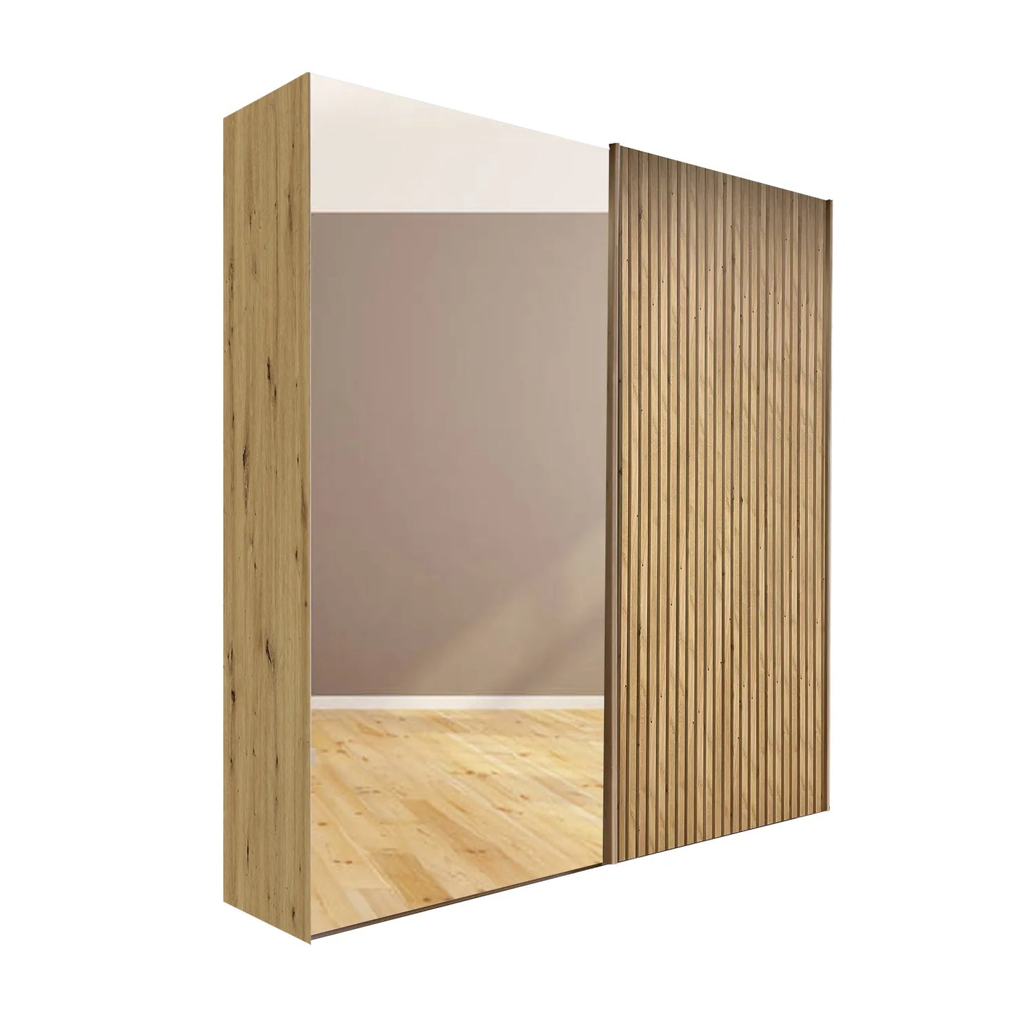 Tulsa Bianco Oak Double Freestanding Mirrored Wardrobe 