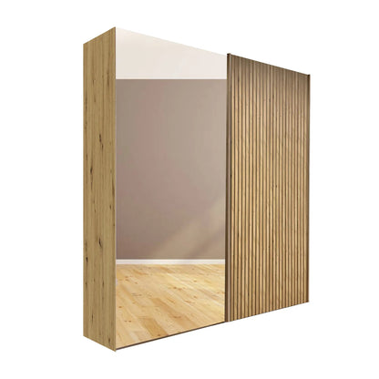 Tulsa Bianco Oak Double Freestanding Mirrored Wardrobe 