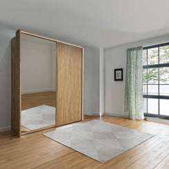 Tulsa Bianco Oak Double Freestanding Mirrored Wardrobe 