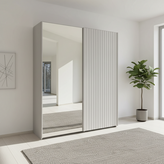 Tulsa Champagne 150cm Sliding Door wardrobe with Mirror and decking