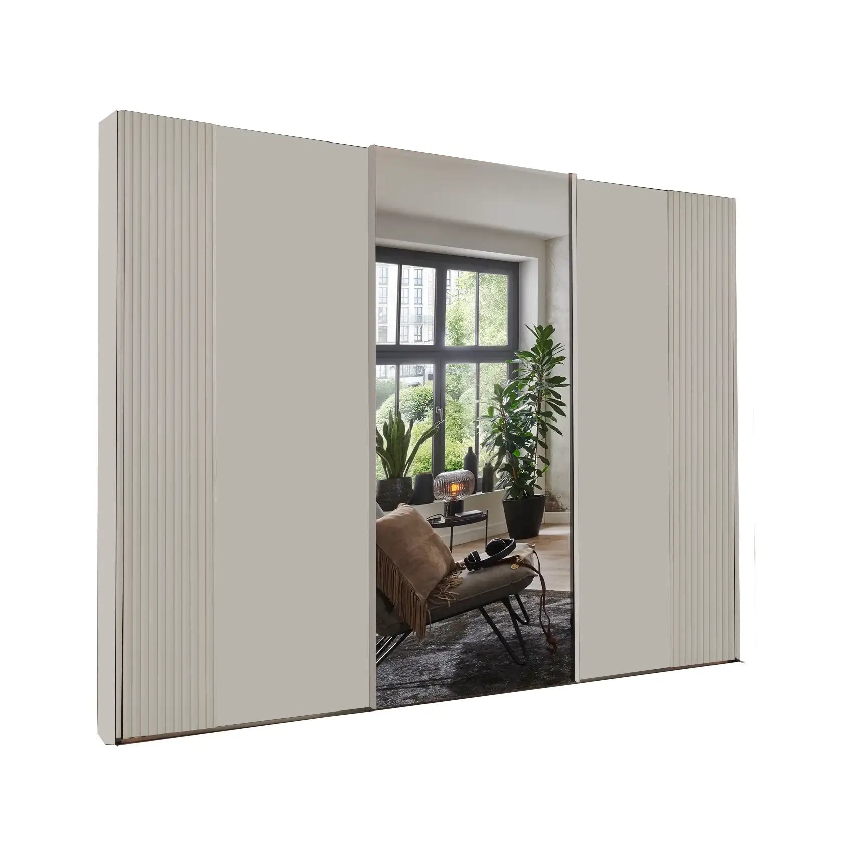 Tulsa 3 Door Champagne Decking and Mirror Sliding Door Wardrobe 