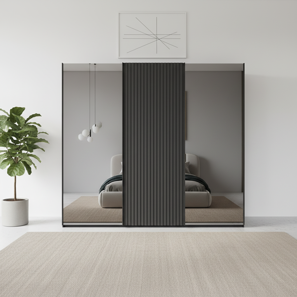 Tulsa Graphite Large 3 Door Wardrobe With Mirror and Decking Door