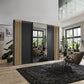 Tulsa 3 Door Graphite Sliding Door Wardrobe with Oak Decking and Mirror 