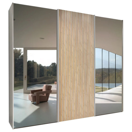 Tulsa Large 3 Door Wardrobe With Mirror and Decking Door - also available with wood effect decking 