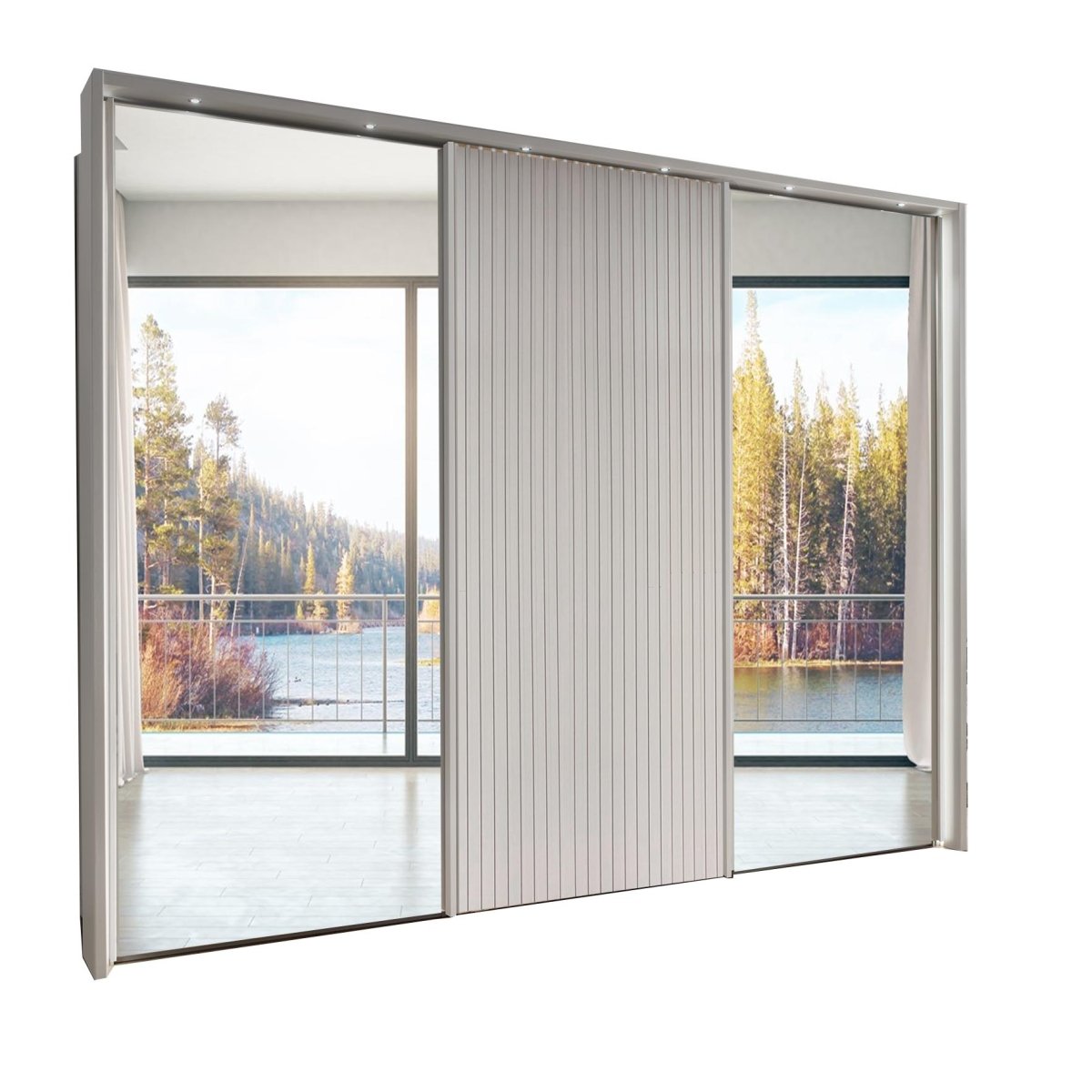 Tulsa Large 3 Door Wardrobe With Mirror and Decking Door - shown with passepartout frame 