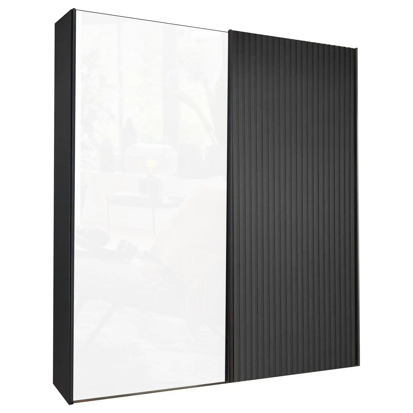 Tulsa White Glass Graphite Carcase Sliding Wardrobe 