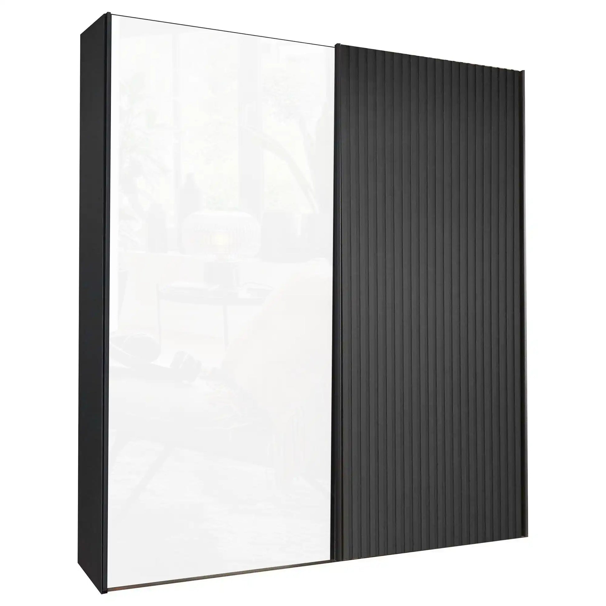 Tulsa White Glass Graphite Carcase Sliding Wardrobe 