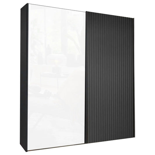 Tulsa White Glass Graphite Carcase Sliding Wardrobe 