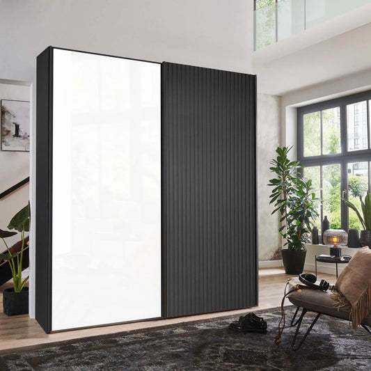 Tulsa White Glass Graphite Carcase Sliding Wardrobe