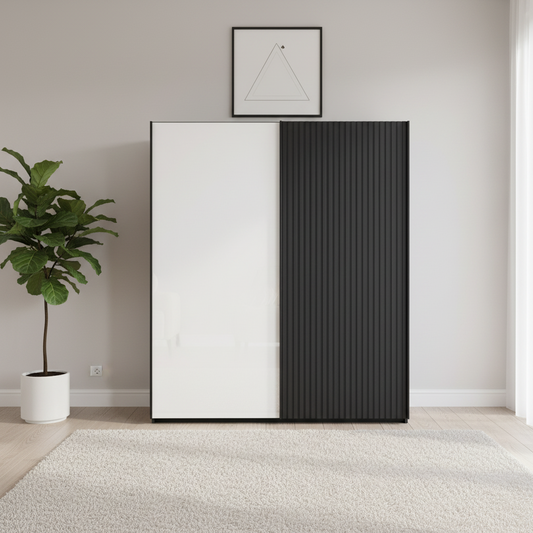 Tulsa White Glass Graphite Carcase Sliding Wardrobe