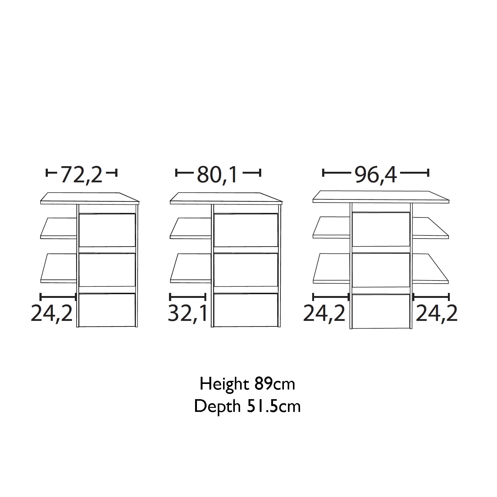 VIP Interior Drawer Insert For Wiemann Wardrobes - 3 Drawers - Dimensions
