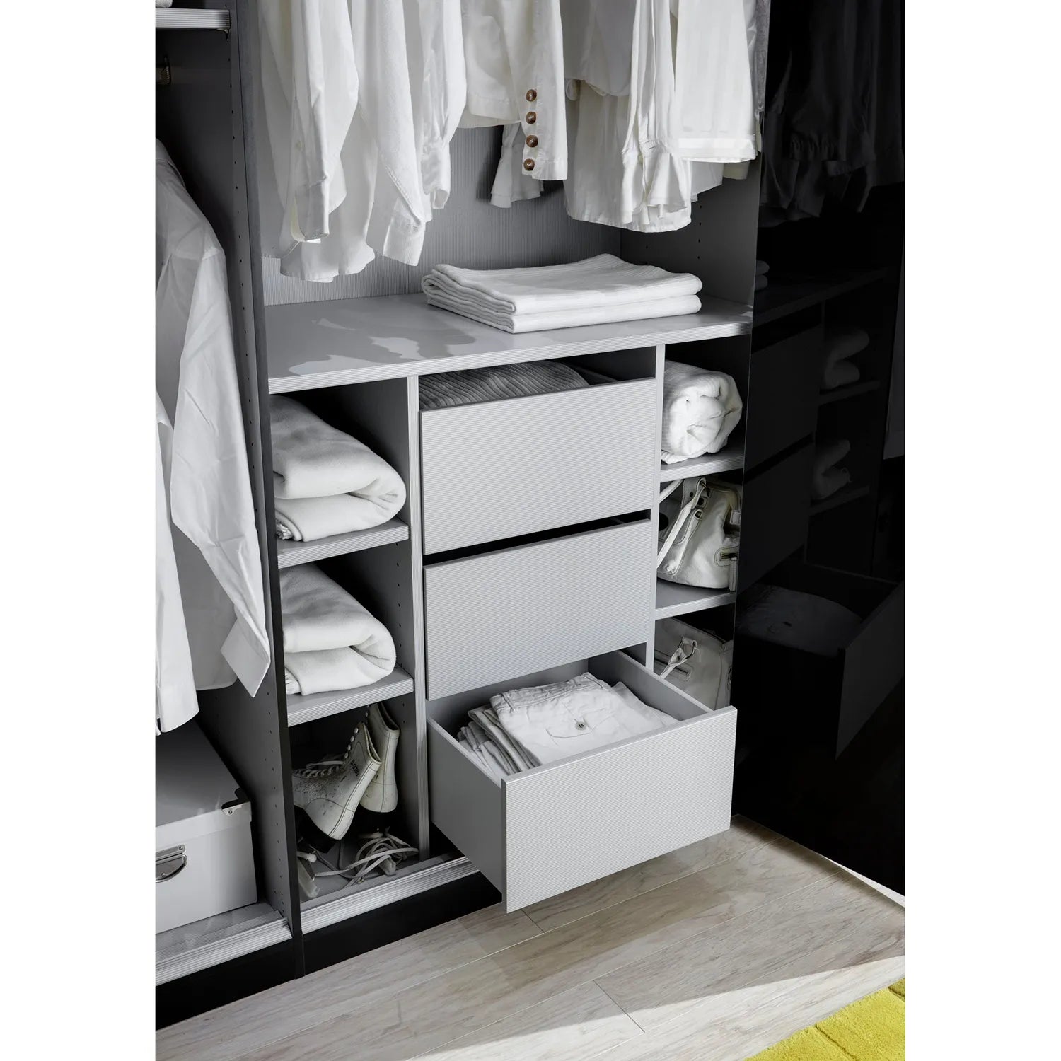 VIP Interior Drawer Insert For Wiemann Wardrobes - 3 Drawers - Styled in a Bedroom