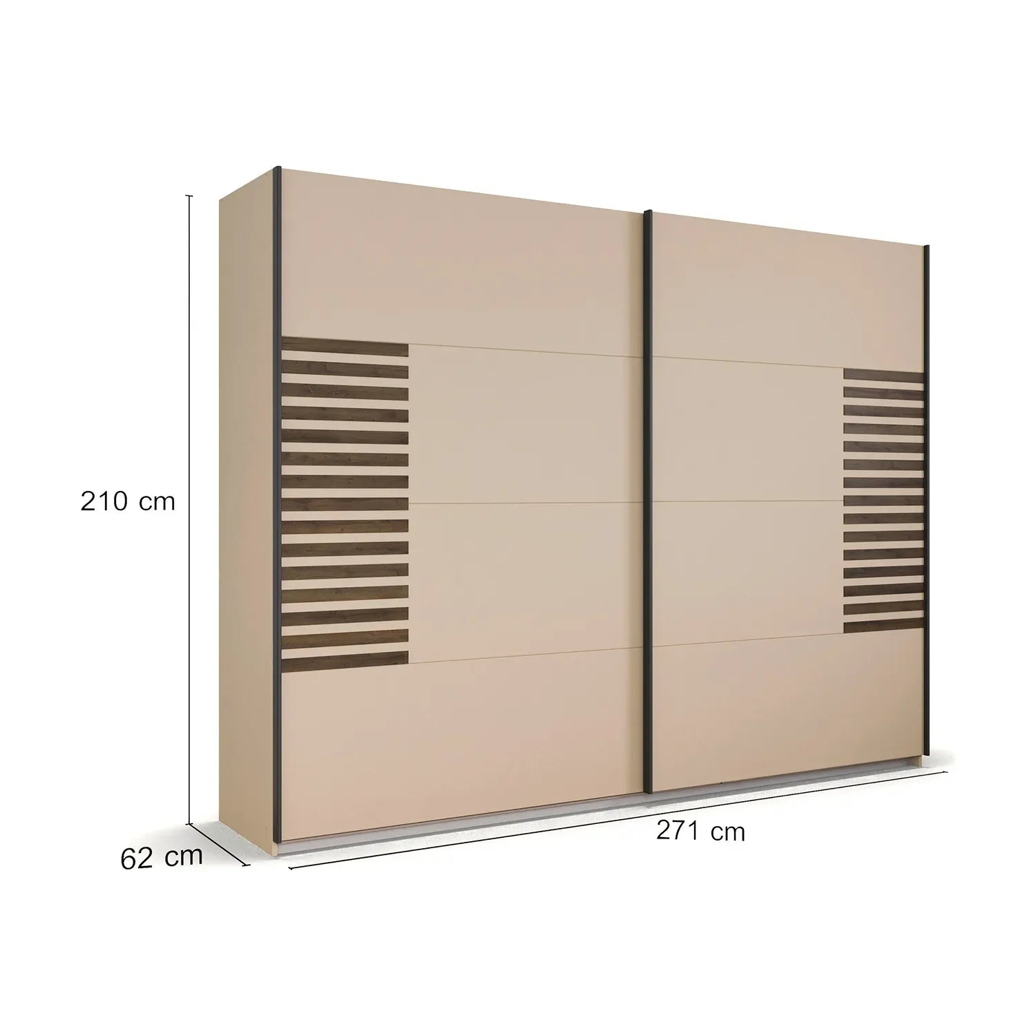 Vestro Champagne Decor Sliding Door Wardrobe - Dimensions
