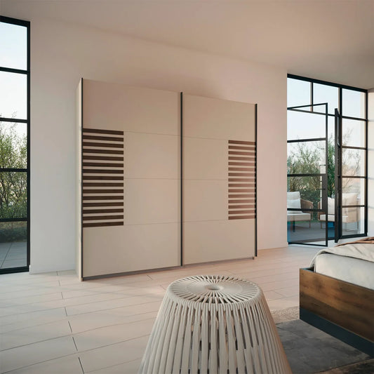 Vestro Champagne Decor Sliding Door Wardrobe - Styled in a Bedroom