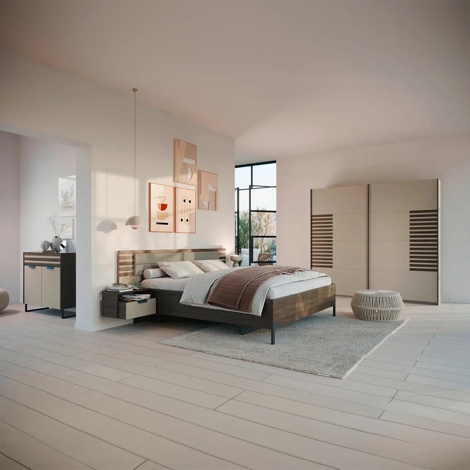 Vestro Champagne Decor Sliding Door Wardrobe - Styled in a Beautiful Bedroom